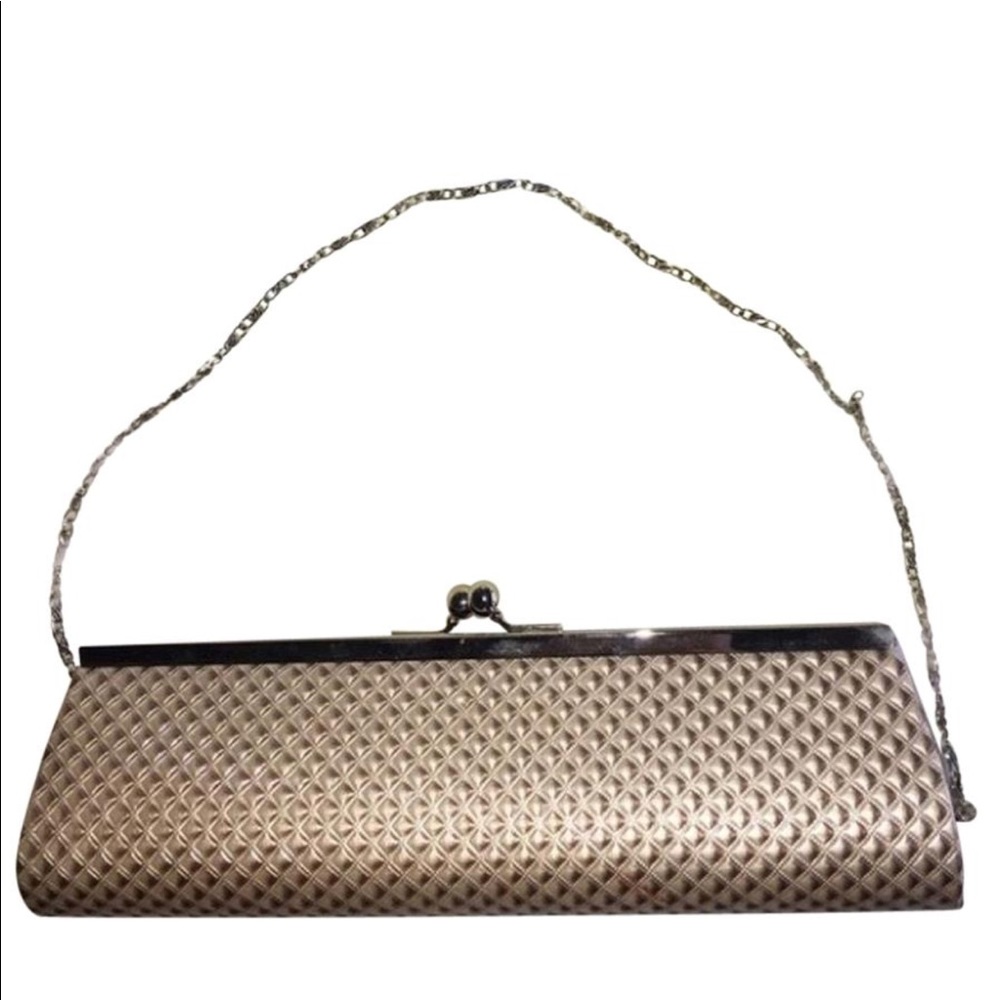 Framed beige silver clutch/hand bag NWT